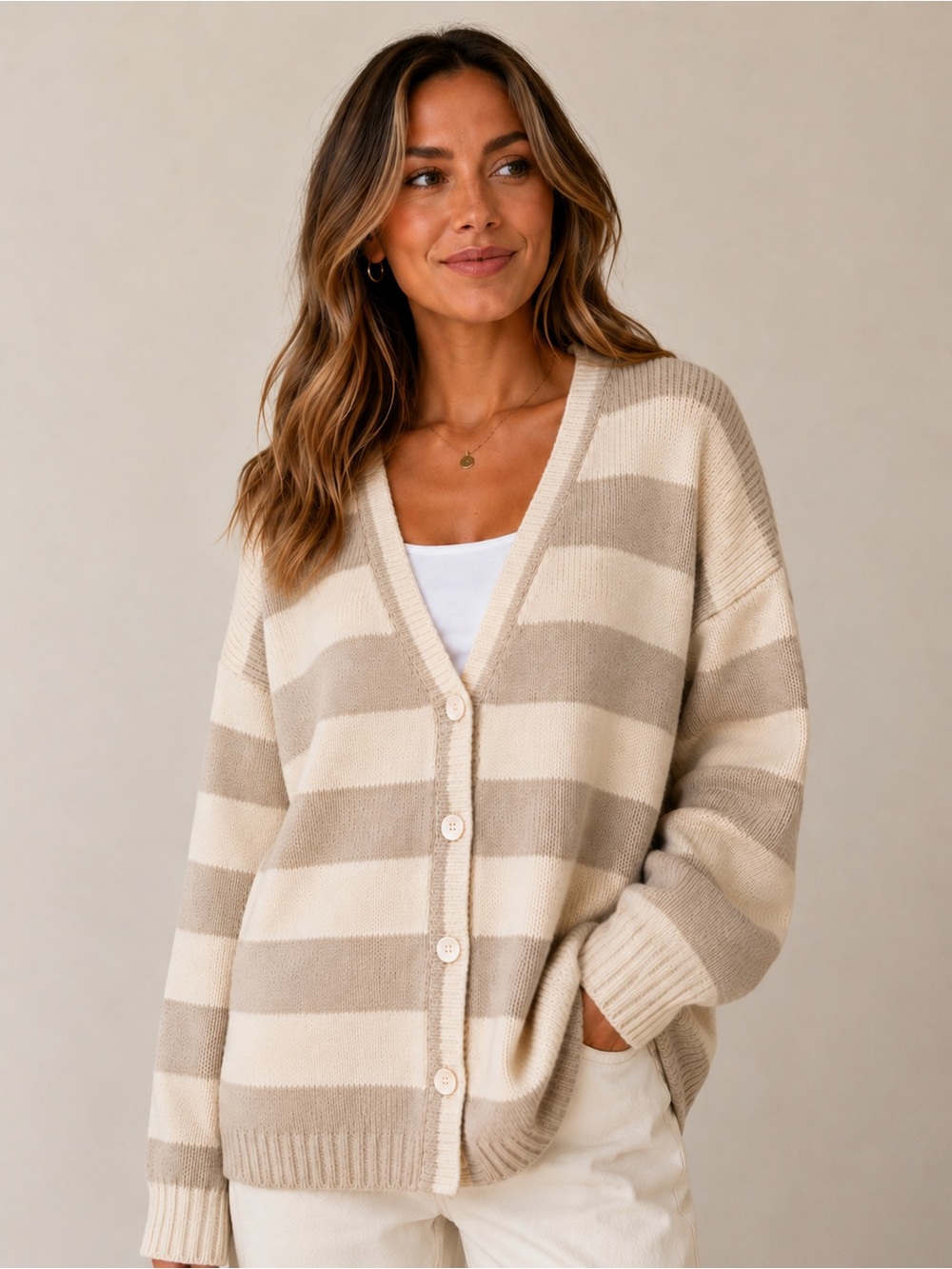 La Ligne Martha Striped Wool & Cashmere Oversized Cardigan Sweater | Size S